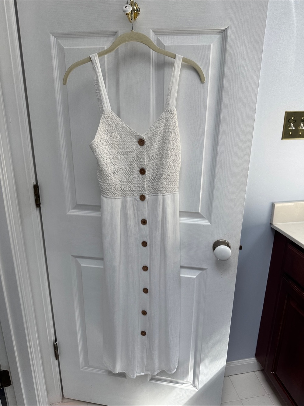 Jessica Simpson White Crochet Bodice Button-Front Midi Dress